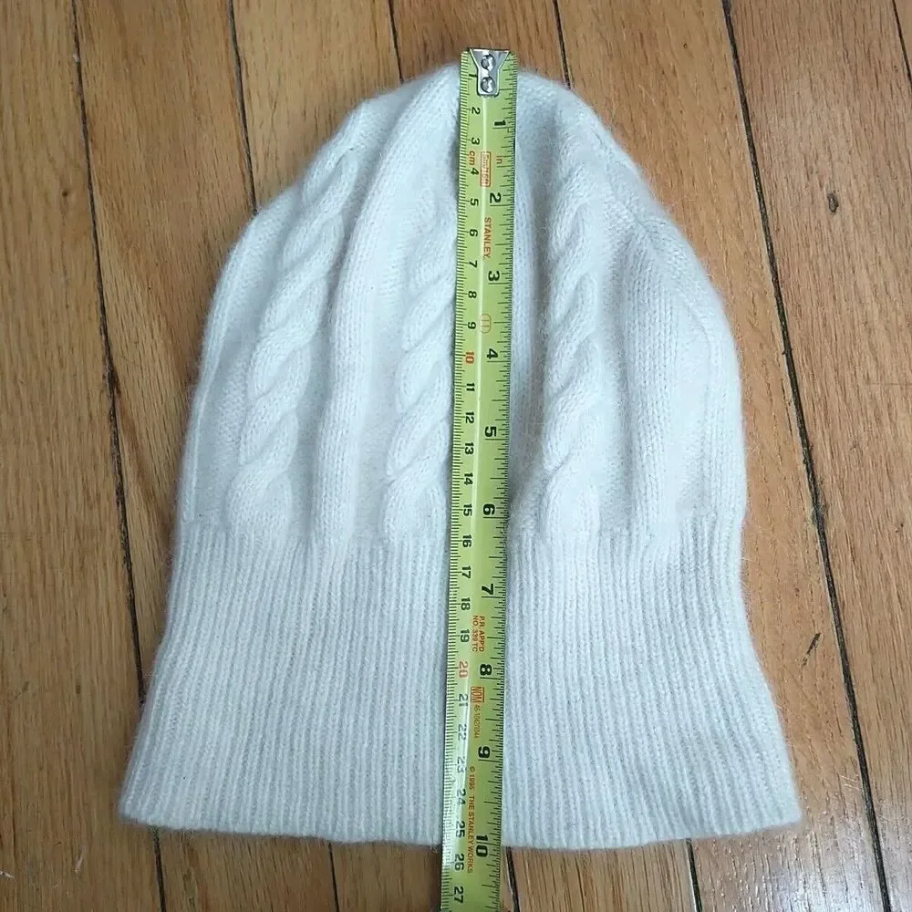 Capelli New York Beanie Hat Girl White Cable Knit Cuffed Angora Lambswool